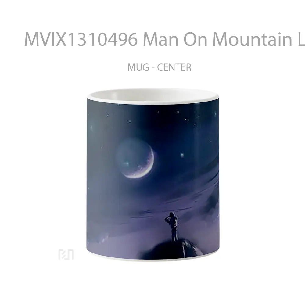 Mug Man On Mountain Looking At The Moon Digital Art Gelas Pemandangan Alam