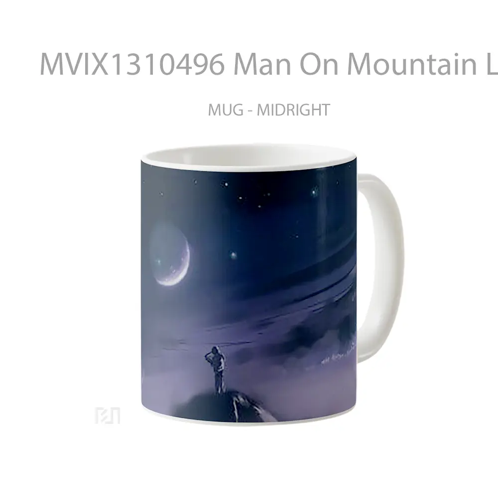 Mug Man On Mountain Looking At The Moon Digital Art Gelas Pemandangan Alam - All-side / Desain