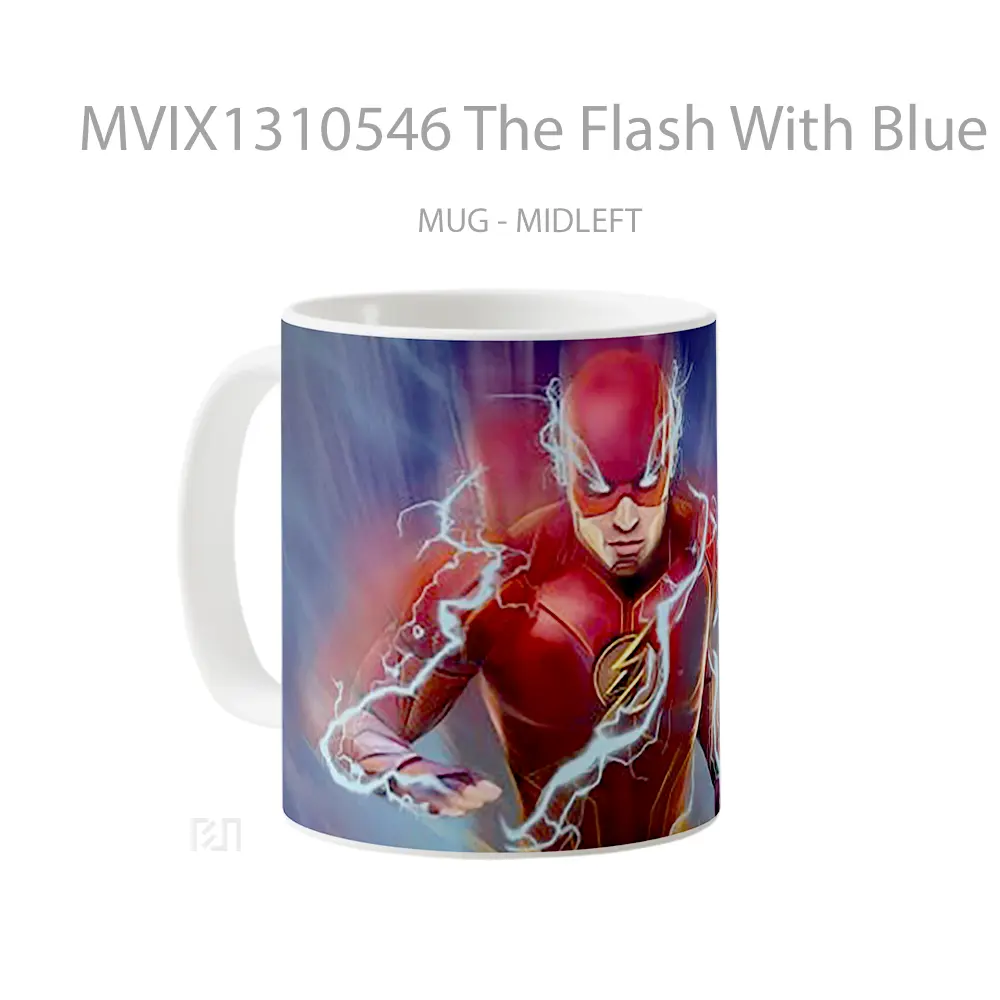 Mug The Flash With Blue Lightning Gelas Superhero - All-side / Desain