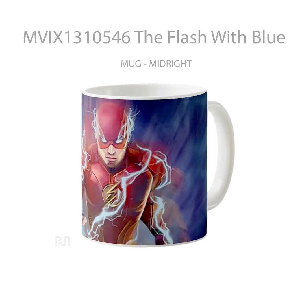 Mug The Flash With Blue Lightning Gelas Superhero - All-side / Desain