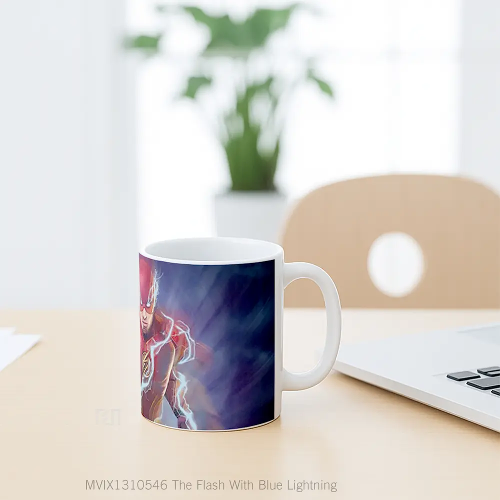 Mug The Flash With Blue Lightning Gelas Superhero - All-side / Desain