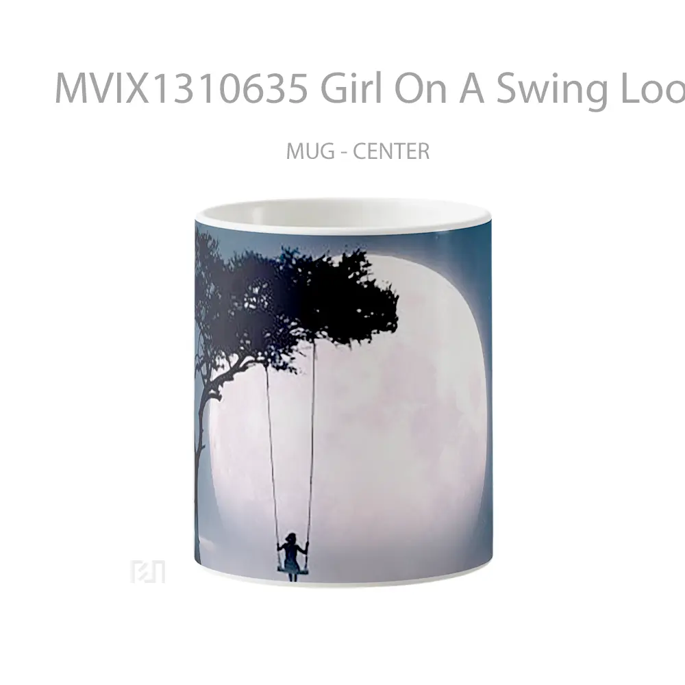 Mug Girl On A Swing Looking At The Moon Gelas Astronomi