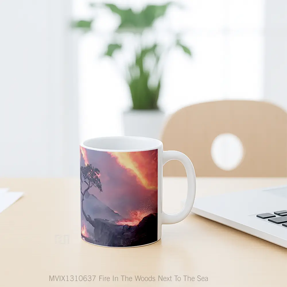 Mug Fire In The Woods Next To The Sea Gelas Pemandangan Alam - All-side / Desain