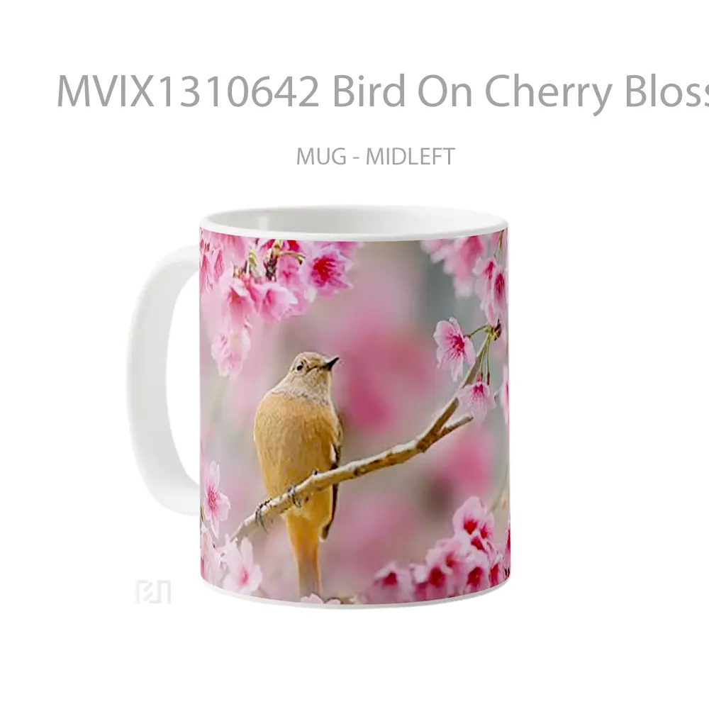 Mug Bird On Cherry Blosson Tree Gelas Hewan Lucu - All-side / Desain