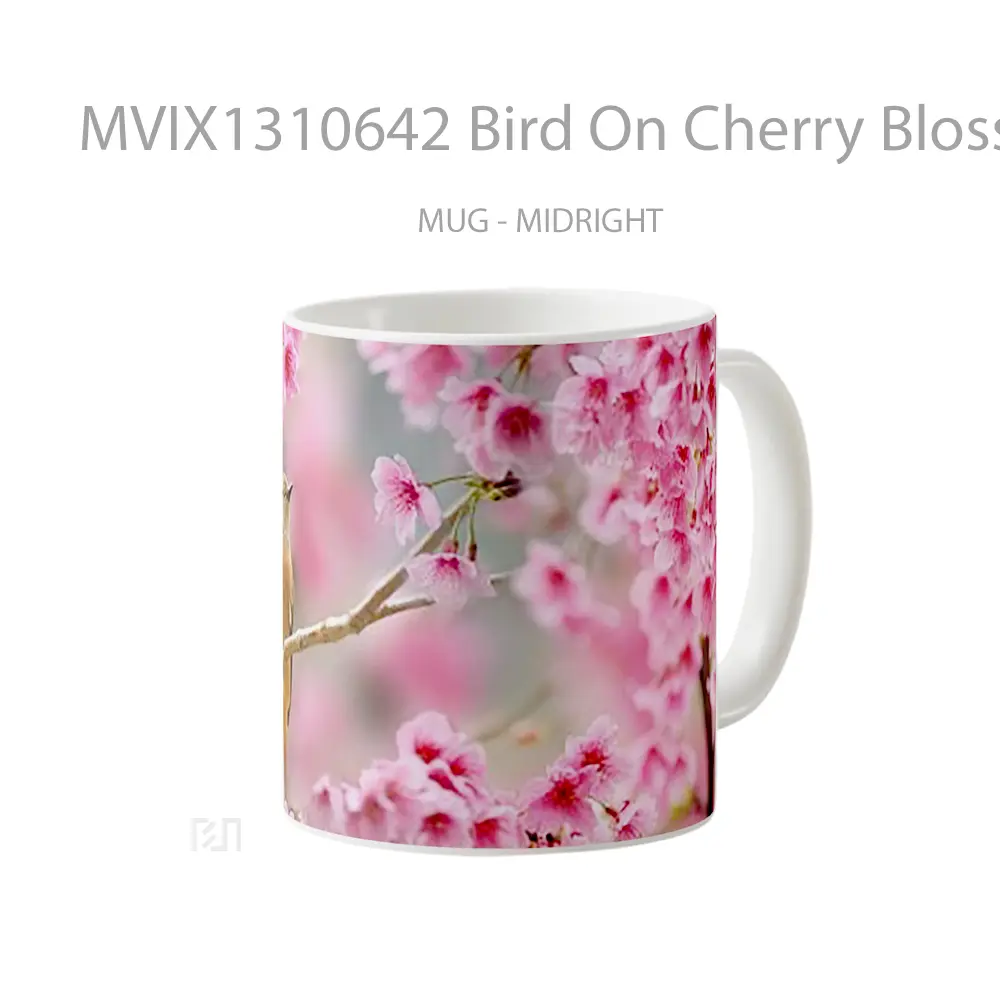 Mug Bird On Cherry Blosson Tree Gelas Hewan Lucu - All-side / Desain