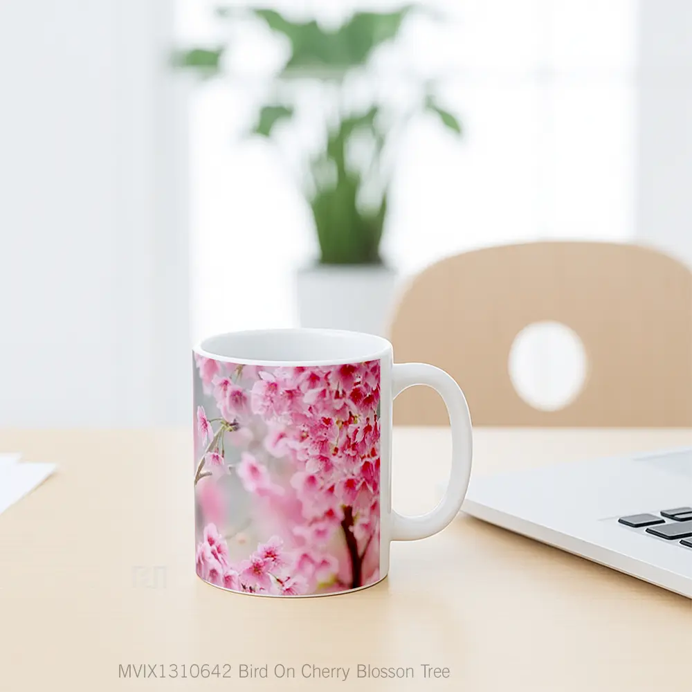 Mug Bird On Cherry Blosson Tree Gelas Hewan Lucu - All-side / Desain