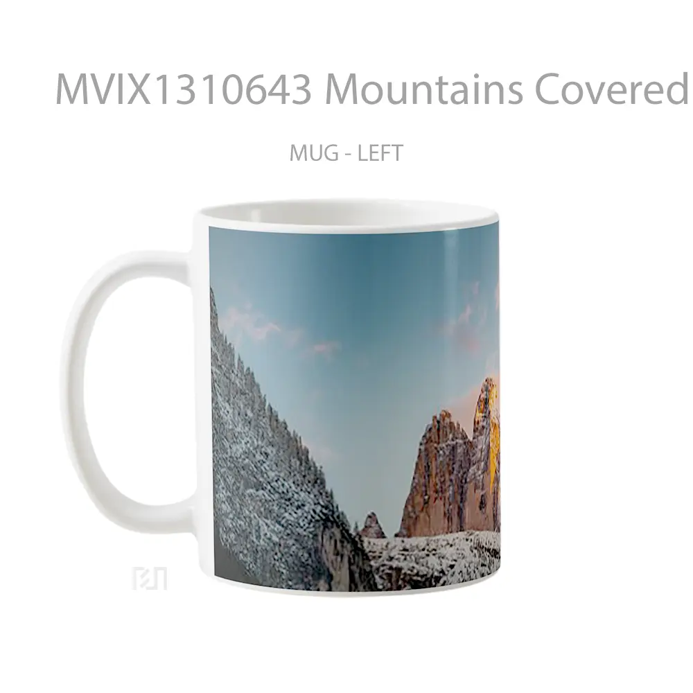 Mug Mountains Covered In Snow At Sunset Gelas Pemandangan Alam - All-side / Desain