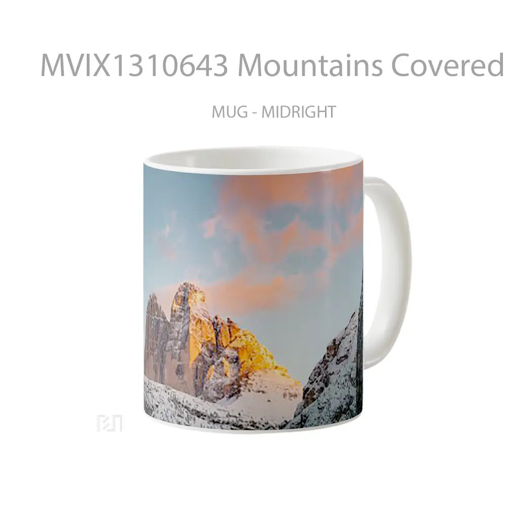 Mug Mountains Covered In Snow At Sunset Gelas Pemandangan Alam - All-side / Desain