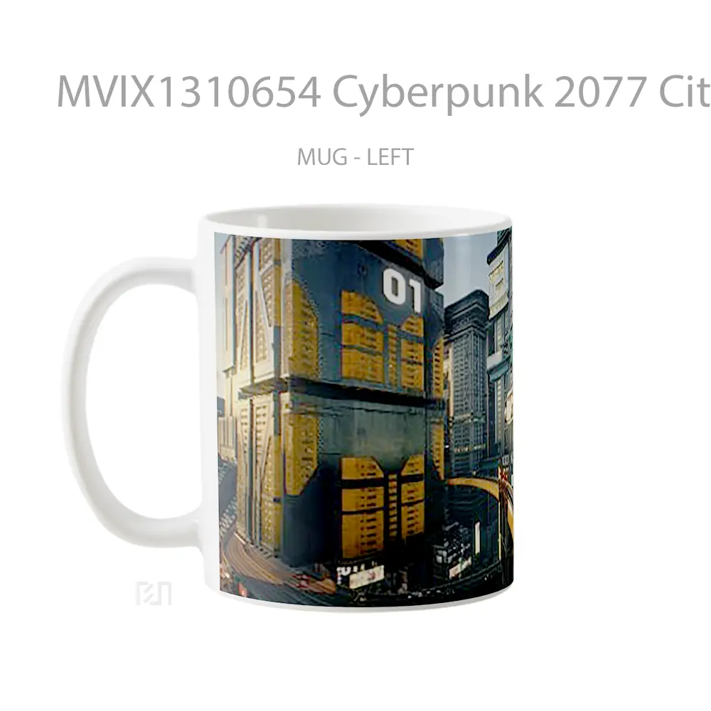 Mug Cyberpunk 2077 City Buildings Cangkir Gamer - All-side / Desain