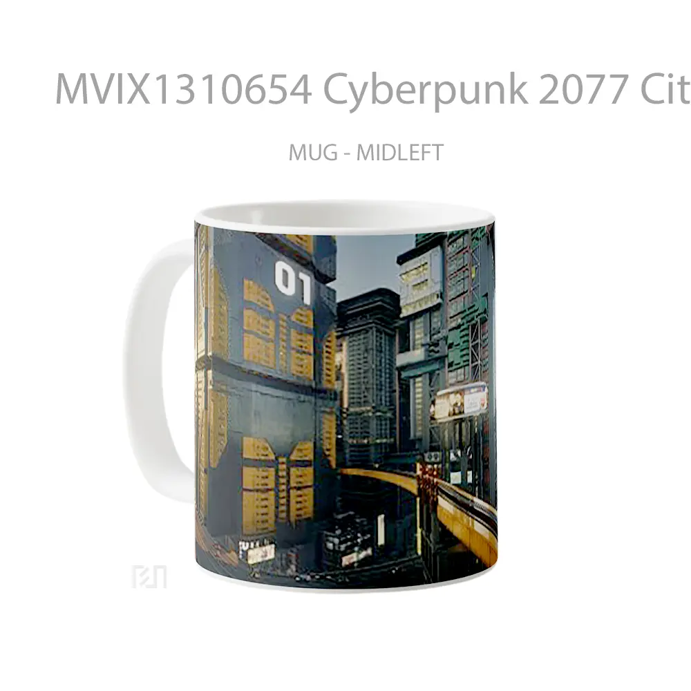 Mug Cyberpunk 2077 City Buildings Cangkir Gamer - All-side / Desain