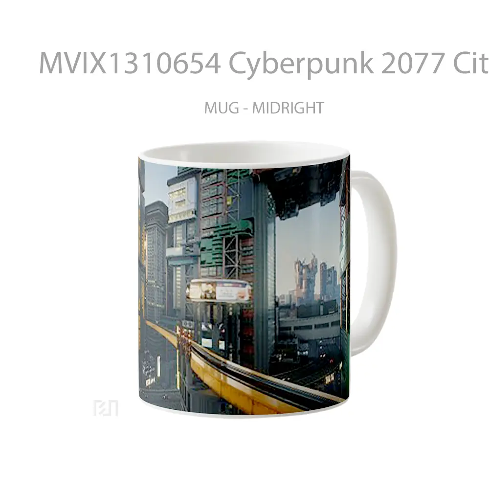 Mug Cyberpunk 2077 City Buildings Cangkir Gamer - All-side / Desain