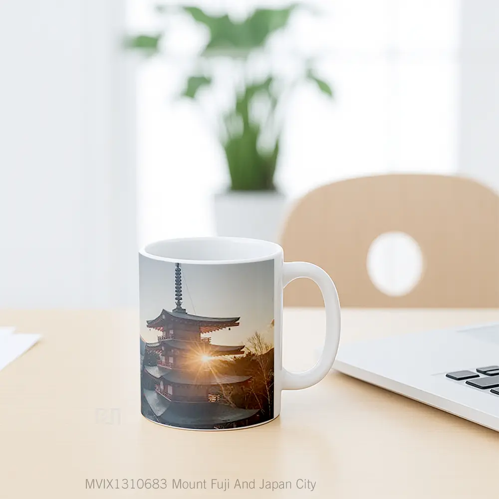 Mug Mount Fuji And Japan City Gelas Keramik Unik - All-side / Desain
