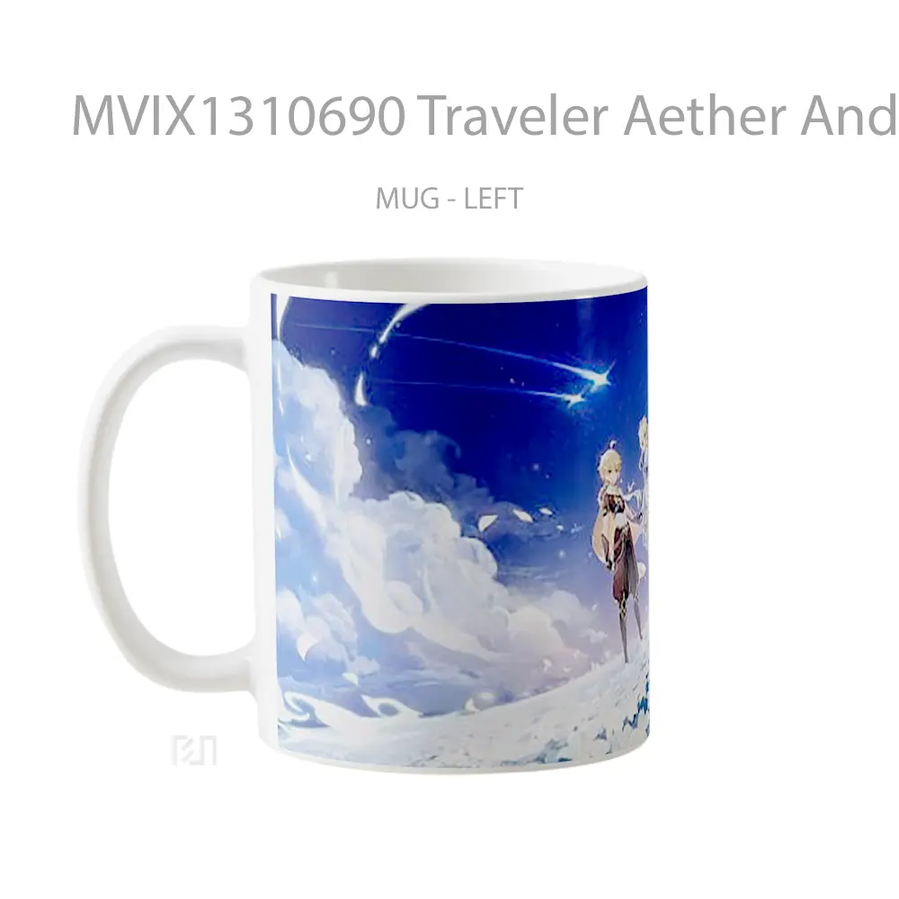 Mug Traveler Aether And Lumine De Genshin Impact Cangkir Gamer - All-side / Desain