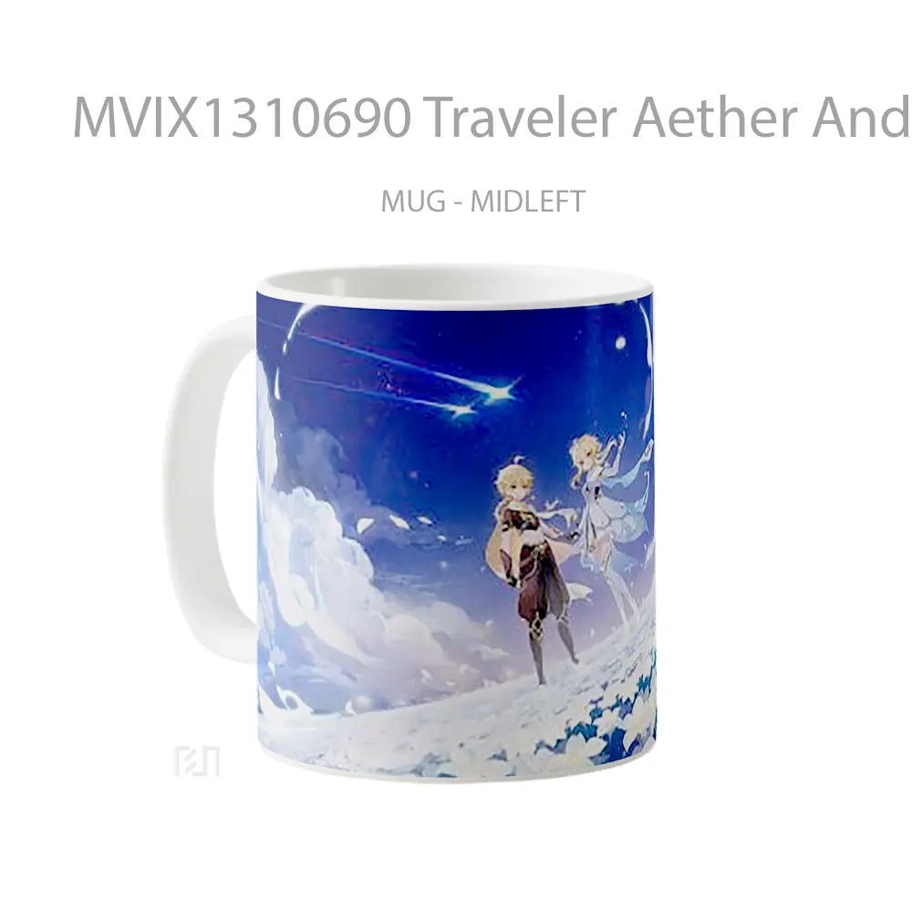 Mug Traveler Aether And Lumine De Genshin Impact Cangkir Gamer - All-side / Desain