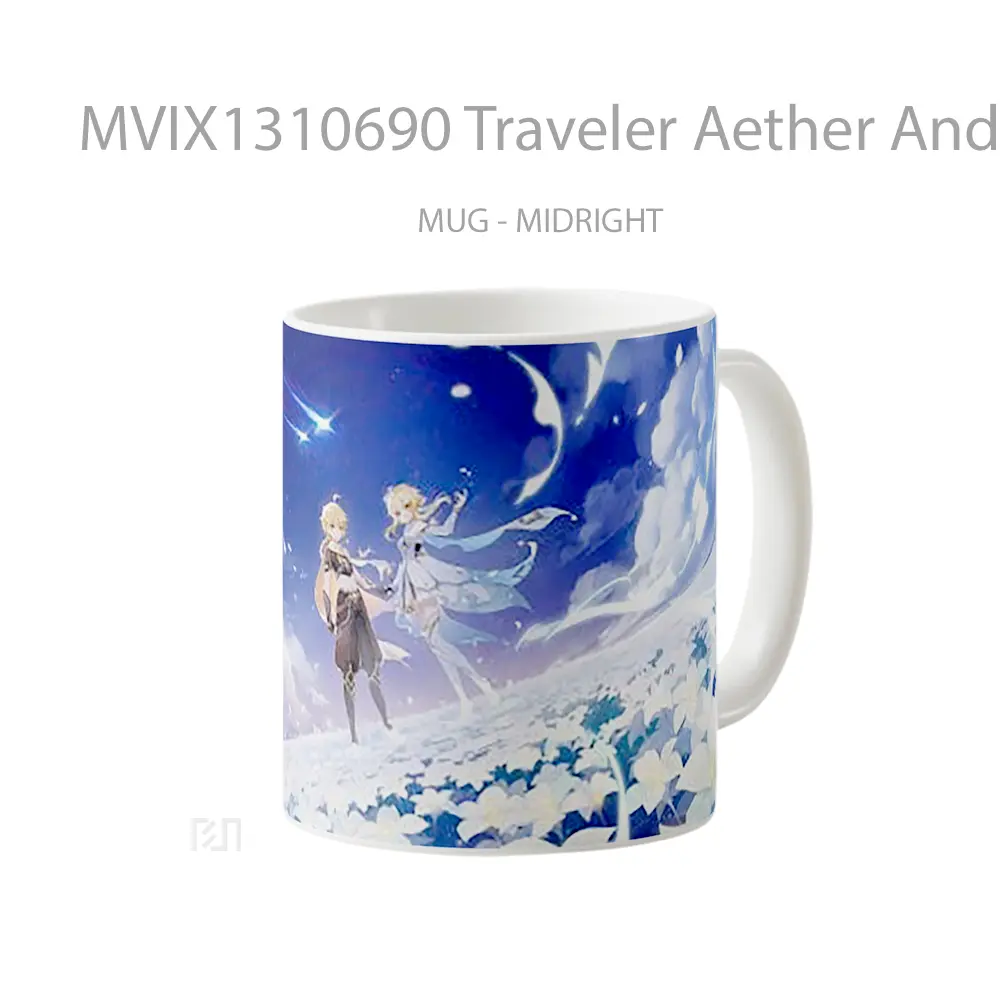 Mug Traveler Aether And Lumine De Genshin Impact Cangkir Gamer - All-side / Desain