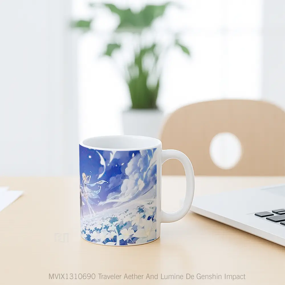 Mug Traveler Aether And Lumine De Genshin Impact Cangkir Gamer - All-side / Desain