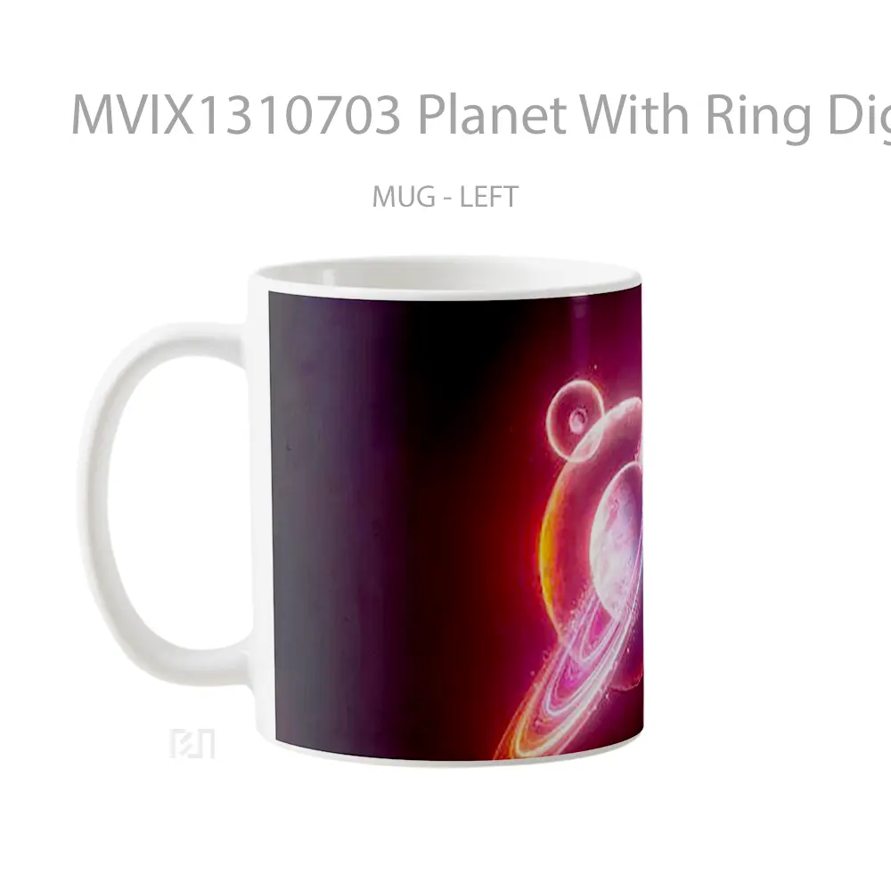 Mug Planet With Ring Digital Art Gelas Seni Modern - All-side / Desain