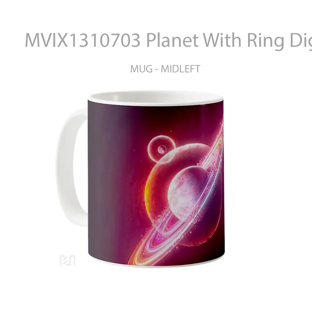 Mug Planet With Ring Digital Art Gelas Seni Modern - All-side / Desain