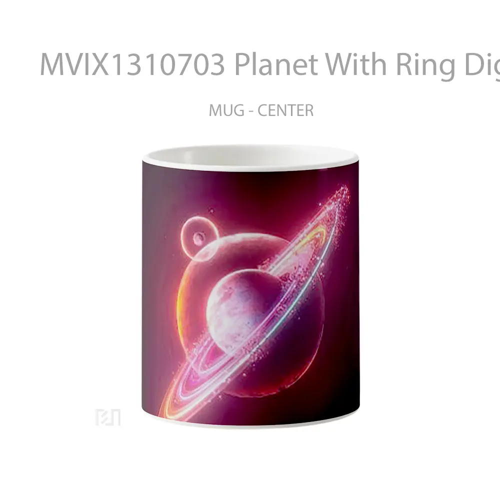 Mug Planet With Ring Digital Art Gelas Seni Modern