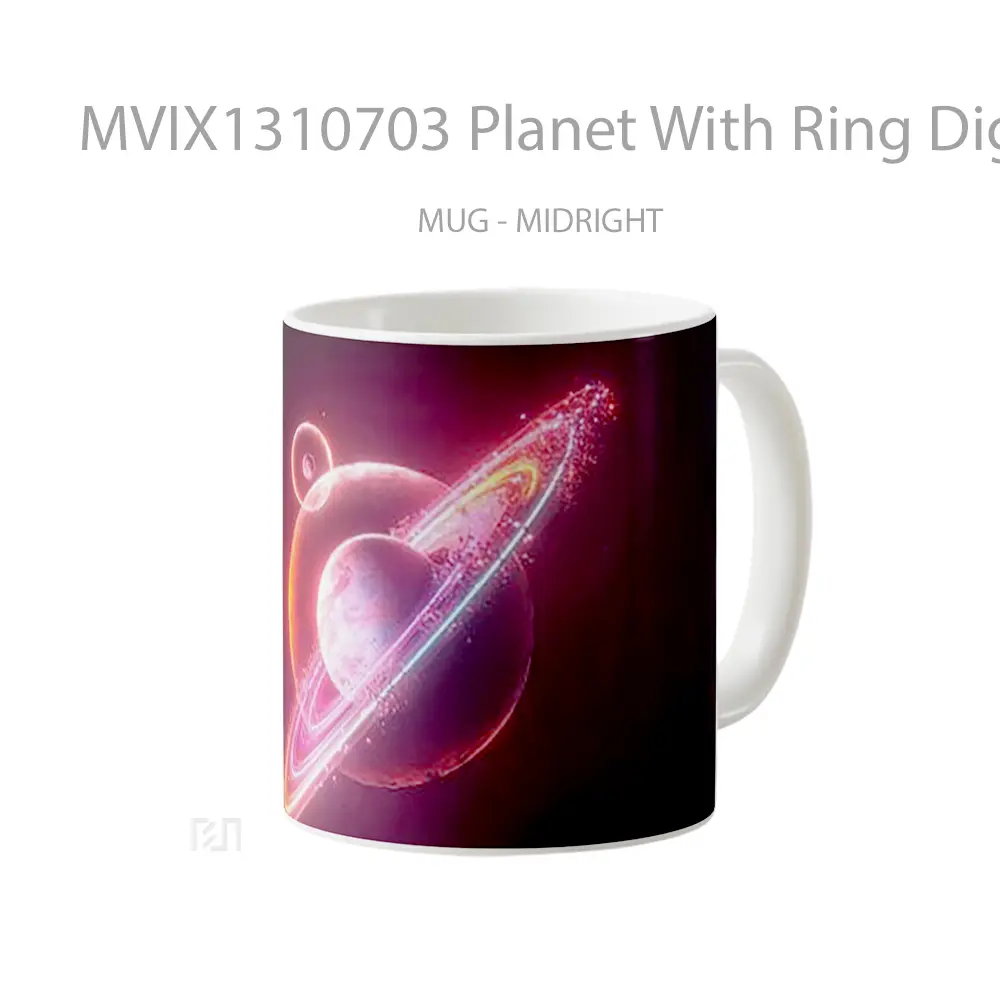 Mug Planet With Ring Digital Art Gelas Seni Modern - All-side / Desain