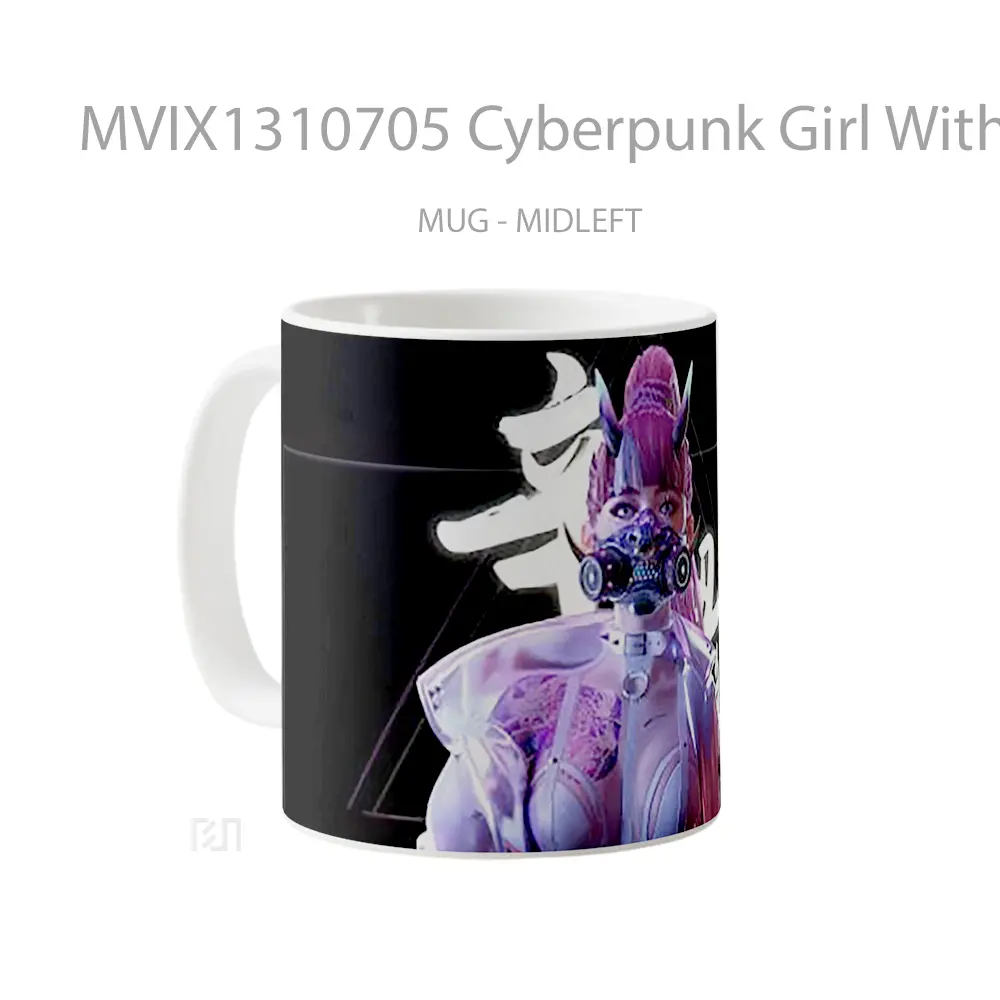 Mug Cyberpunk Girl With Mask Cangkir Gamer - All-side / Desain