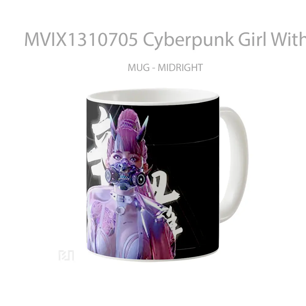 Mug Cyberpunk Girl With Mask Cangkir Gamer - All-side / Desain