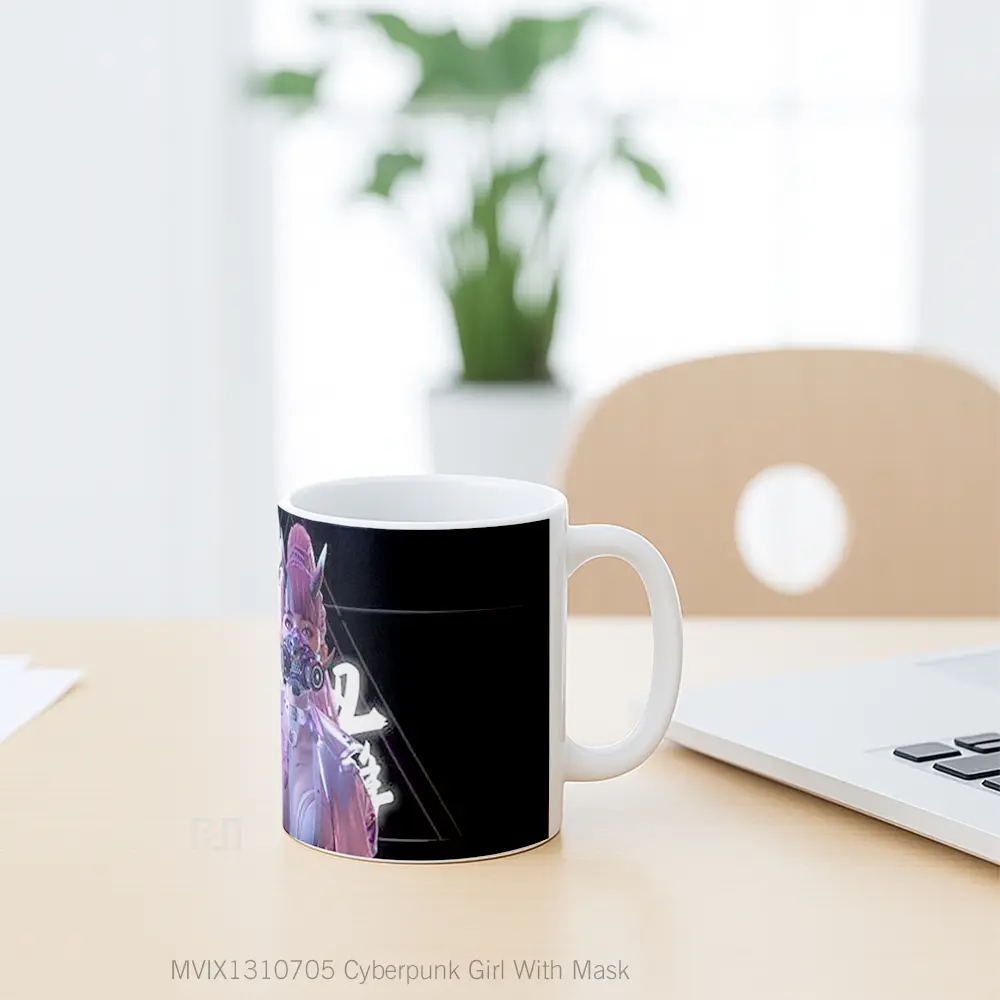Mug Cyberpunk Girl With Mask Cangkir Gamer - All-side / Desain