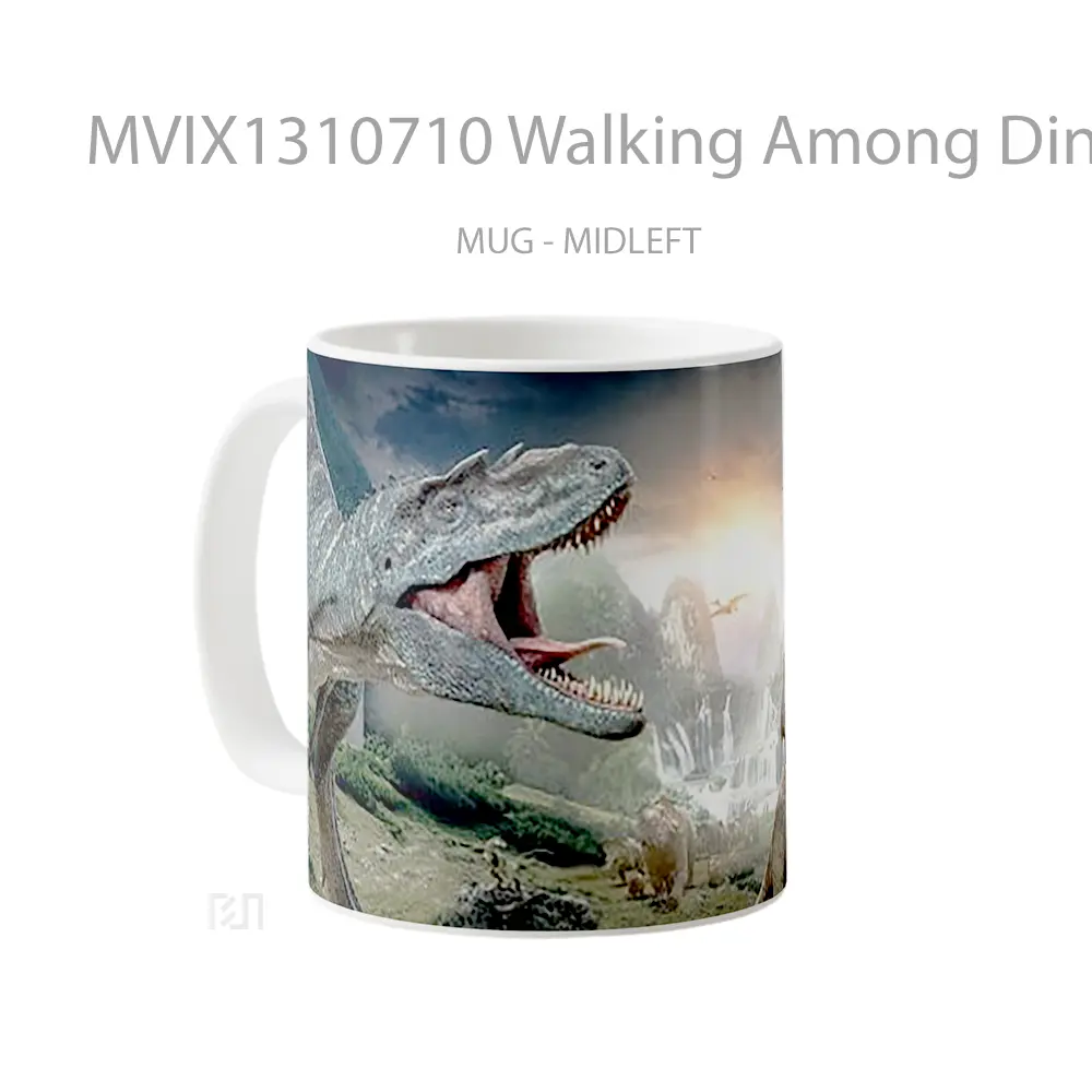 Mug Walking Among Dinosaurs Gelas Keramik Unik - All-side / Desain