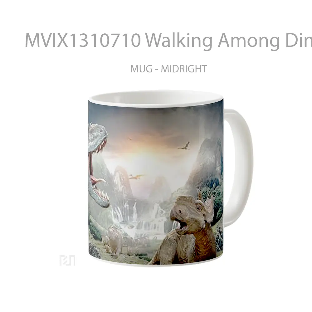 Mug Walking Among Dinosaurs Gelas Keramik Unik - All-side / Desain
