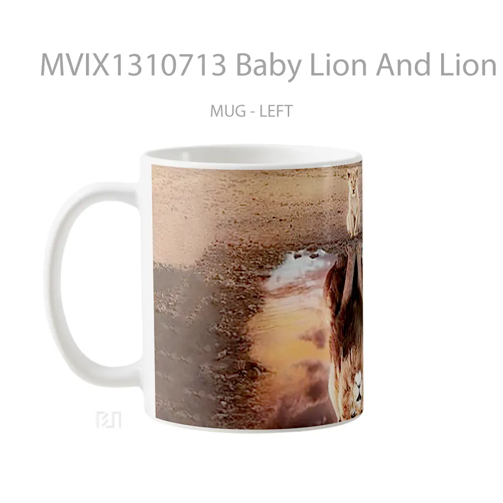 Mug Baby Lion And Lion Gelas Hewan Lucu - All-side / Desain