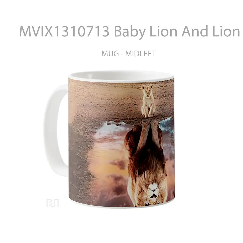 Mug Baby Lion And Lion Gelas Hewan Lucu - All-side / Desain