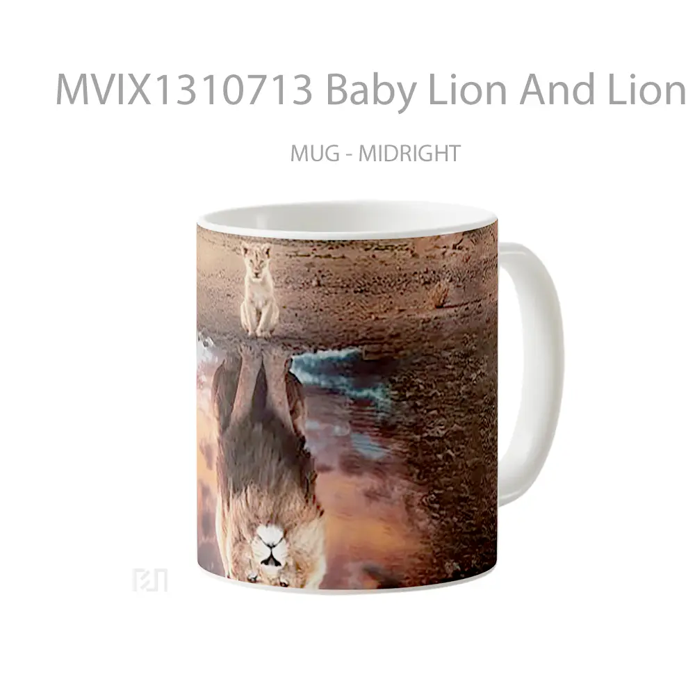 Mug Baby Lion And Lion Gelas Hewan Lucu - All-side / Desain