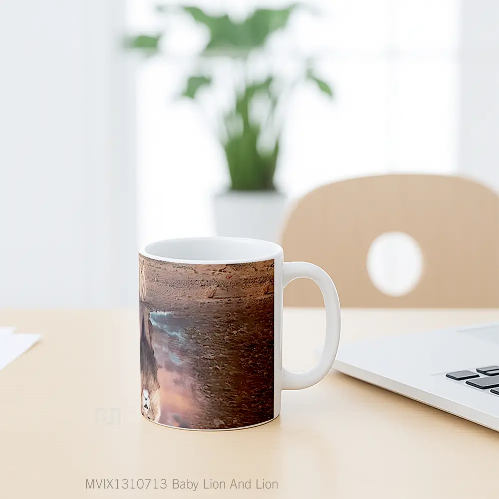 Mug Baby Lion And Lion Gelas Hewan Lucu - All-side / Desain