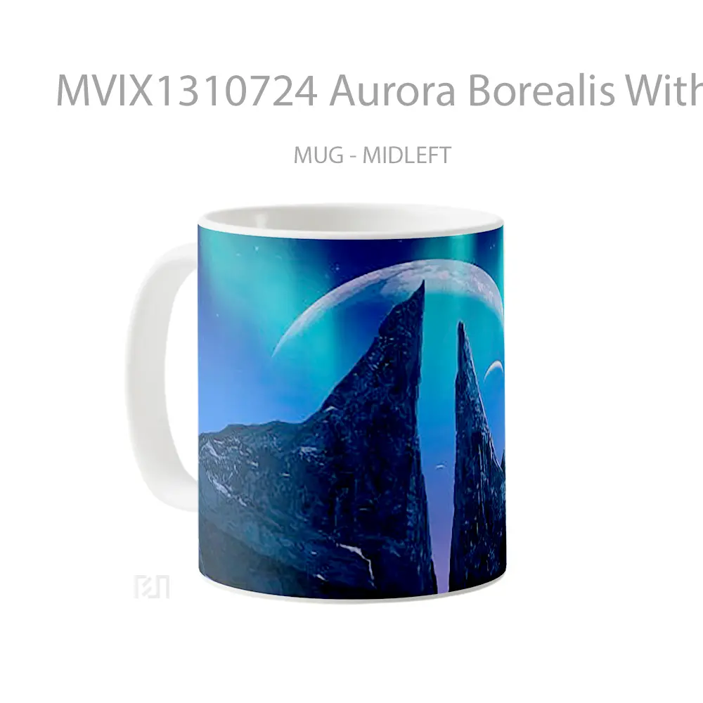 Mug Aurora Borealis With Mountains And Moon In The Background Gelas Pemandangan Alam - All-side / Desain
