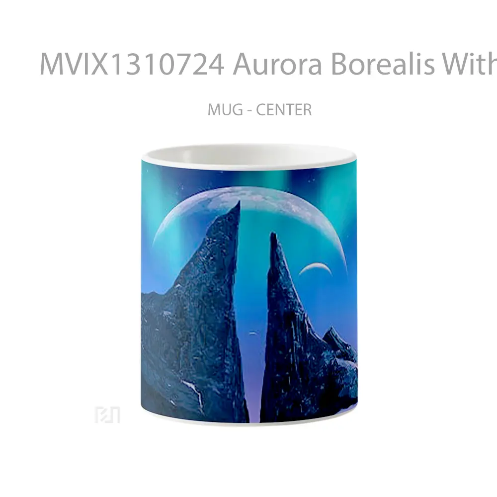 Mug Aurora Borealis With Mountains And Moon In The Background Gelas Pemandangan Alam