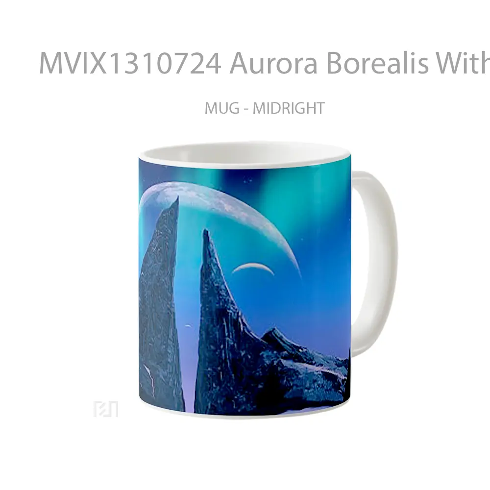 Mug Aurora Borealis With Mountains And Moon In The Background Gelas Pemandangan Alam - All-side / Desain