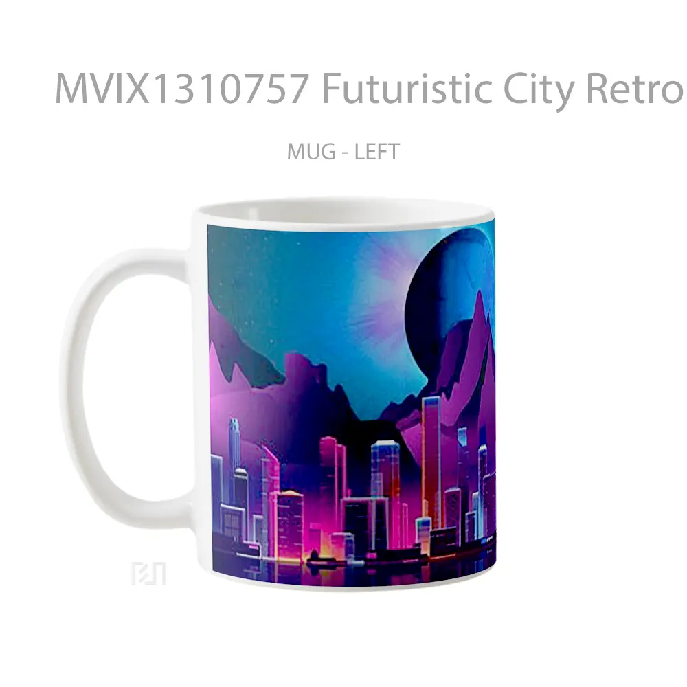 Mug Futuristic City Retro Style Gelas Keramik Unik - All-side / Desain