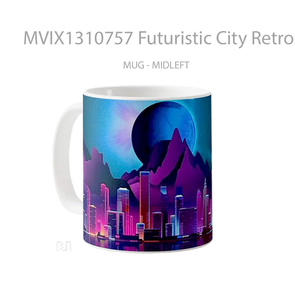 Mug Futuristic City Retro Style Gelas Keramik Unik - All-side / Desain