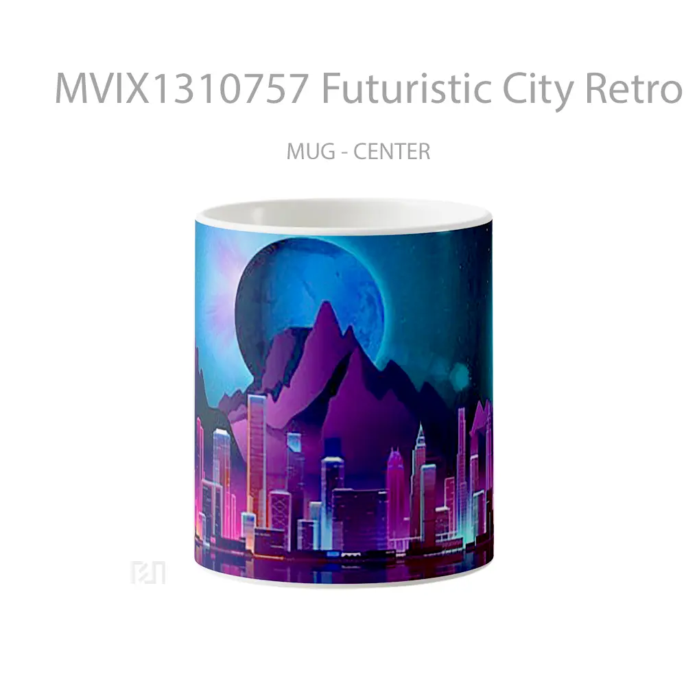 Mug Futuristic City Retro Style Gelas Keramik Unik
