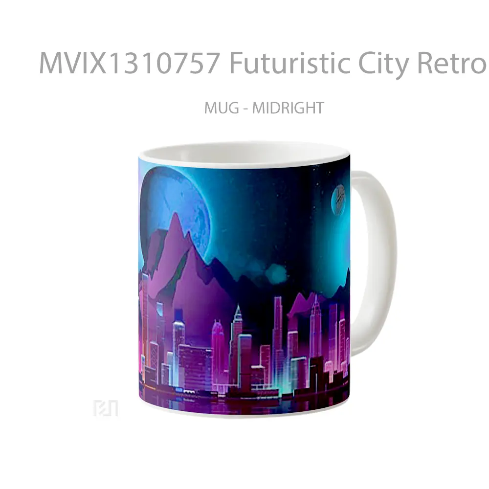 Mug Futuristic City Retro Style Gelas Keramik Unik - All-side / Desain