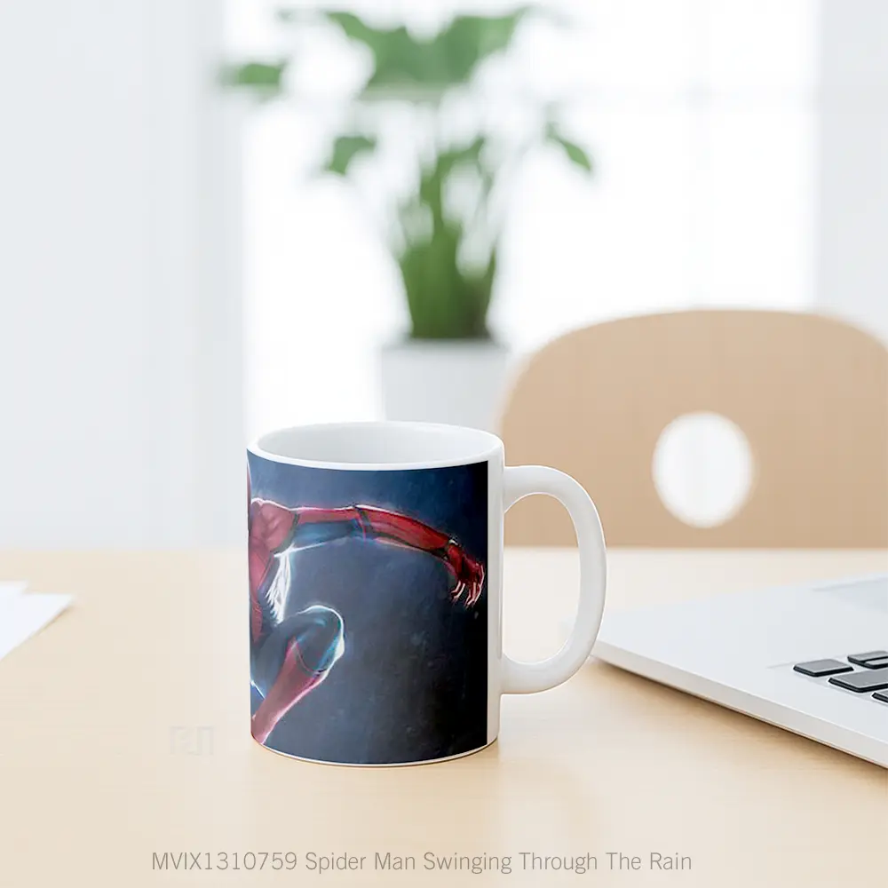 Mug Spider Man Swinging Through The Rain Gelas Superhero - All-side / Desain