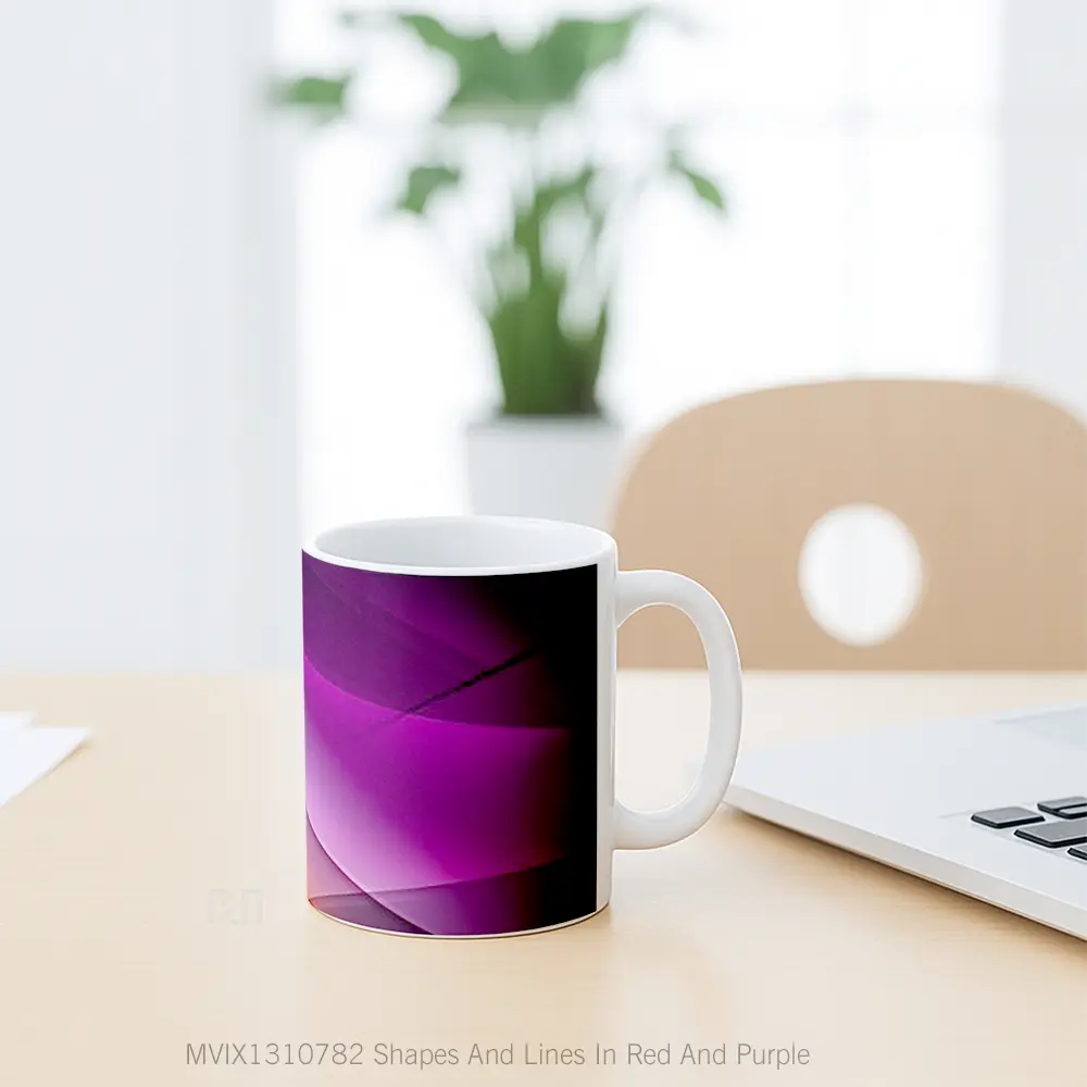 Mug Shapes And Lines In Red And Purple Gelas Keramik Unik - All-side / Desain