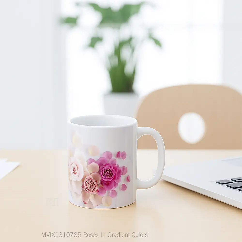 Mug Roses In Gradient Colors Gelas Keramik Unik - All-side / Desain