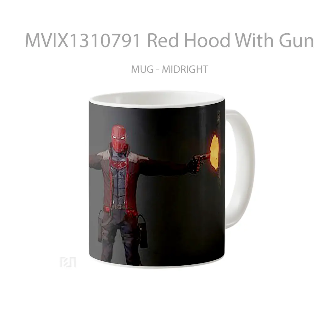 Mug Red Hood With Guns In Both Hands Gelas Superhero - All-side / Desain