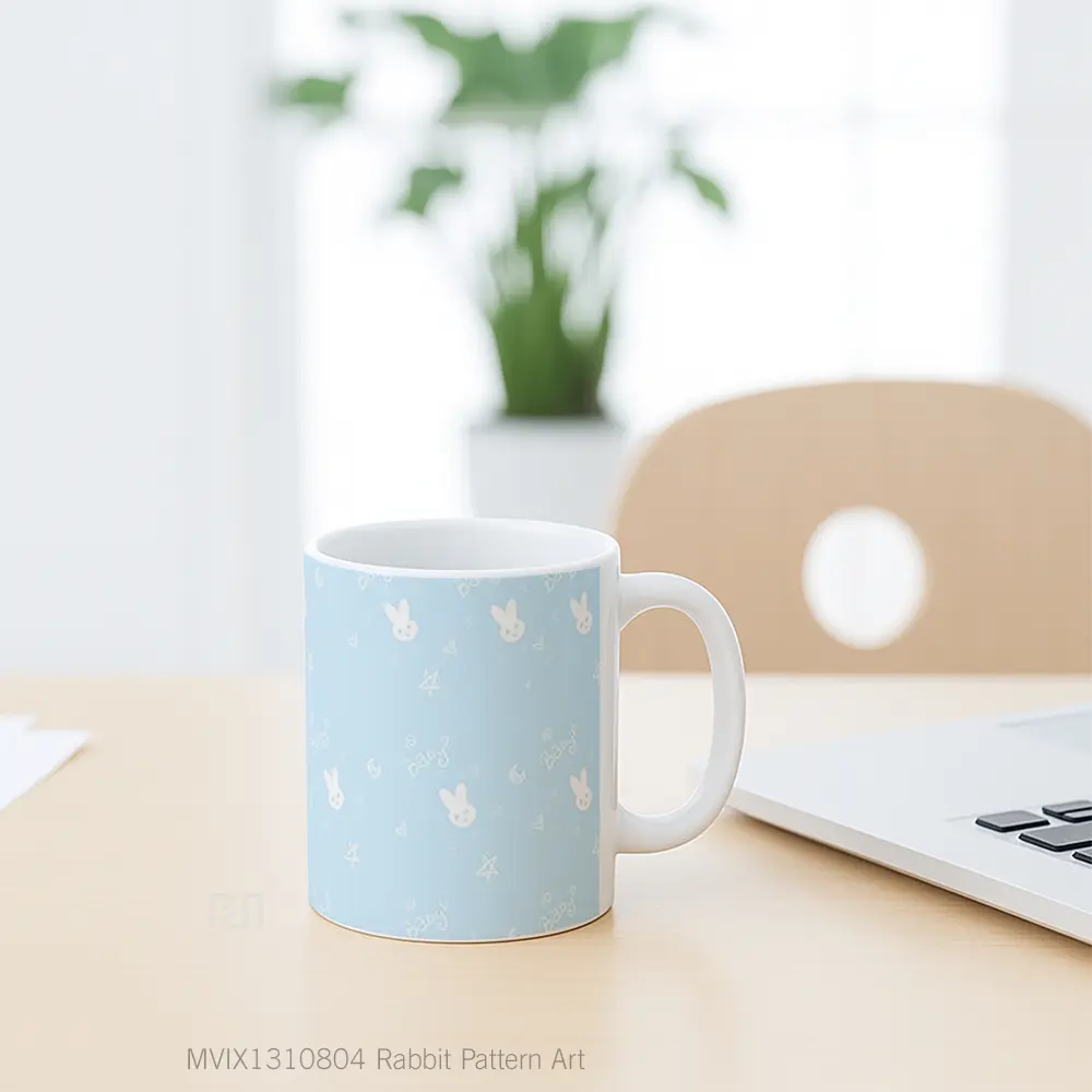 Mug Rabbit Pattern Art Gelas Hewan Lucu - All-side / Desain