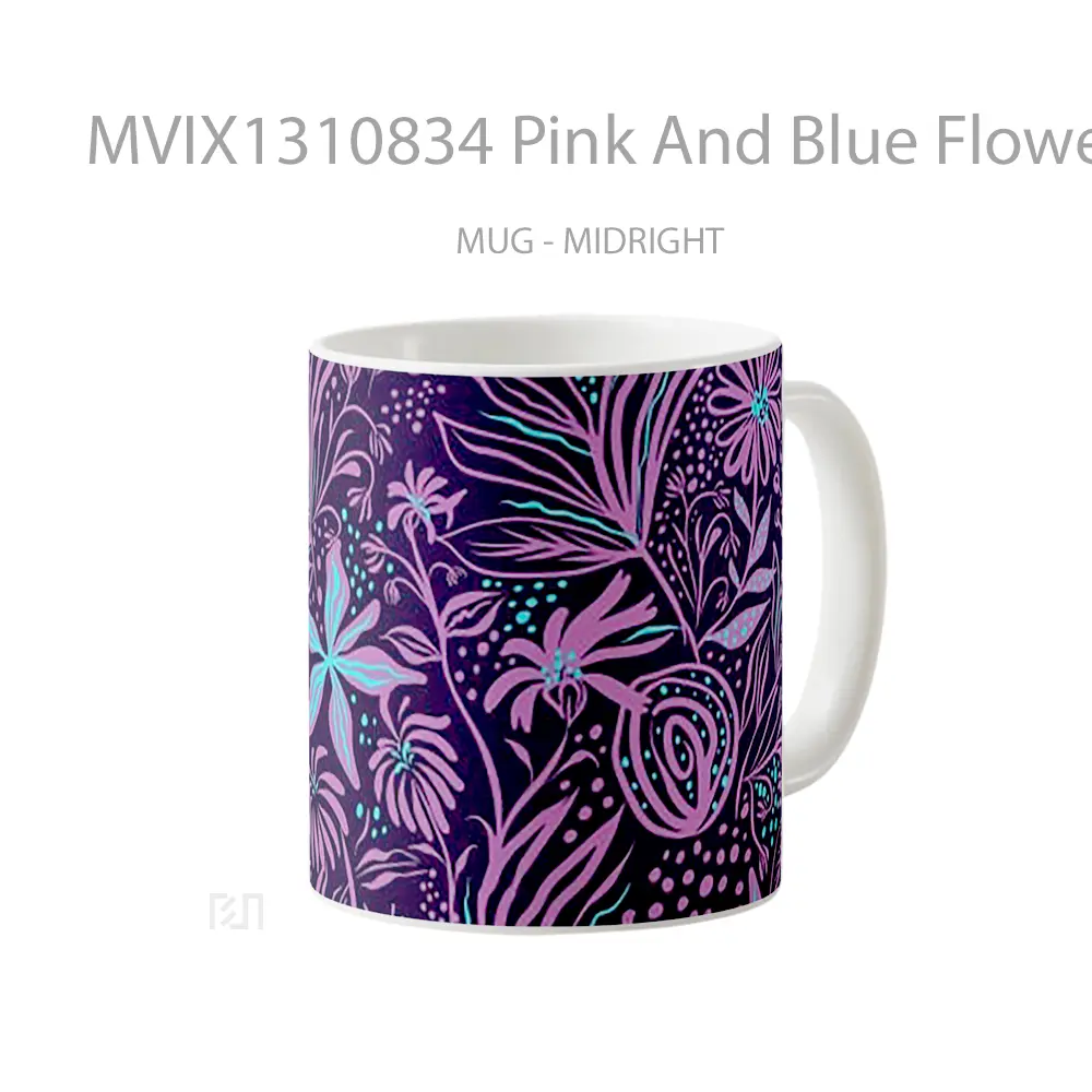 Mug Pink And Blue Flowers Art Gelas Pemandangan Alam - All-side / Desain