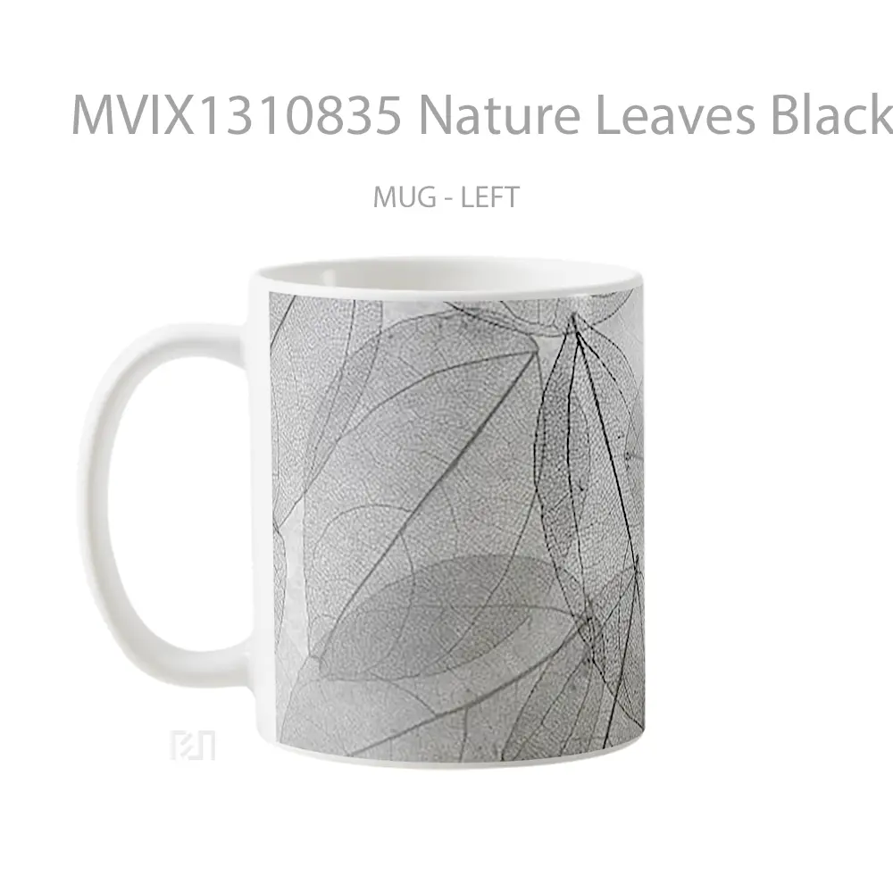 Mug Nature Leaves Black And White Gelas Pemandangan Alam - All-side / Desain