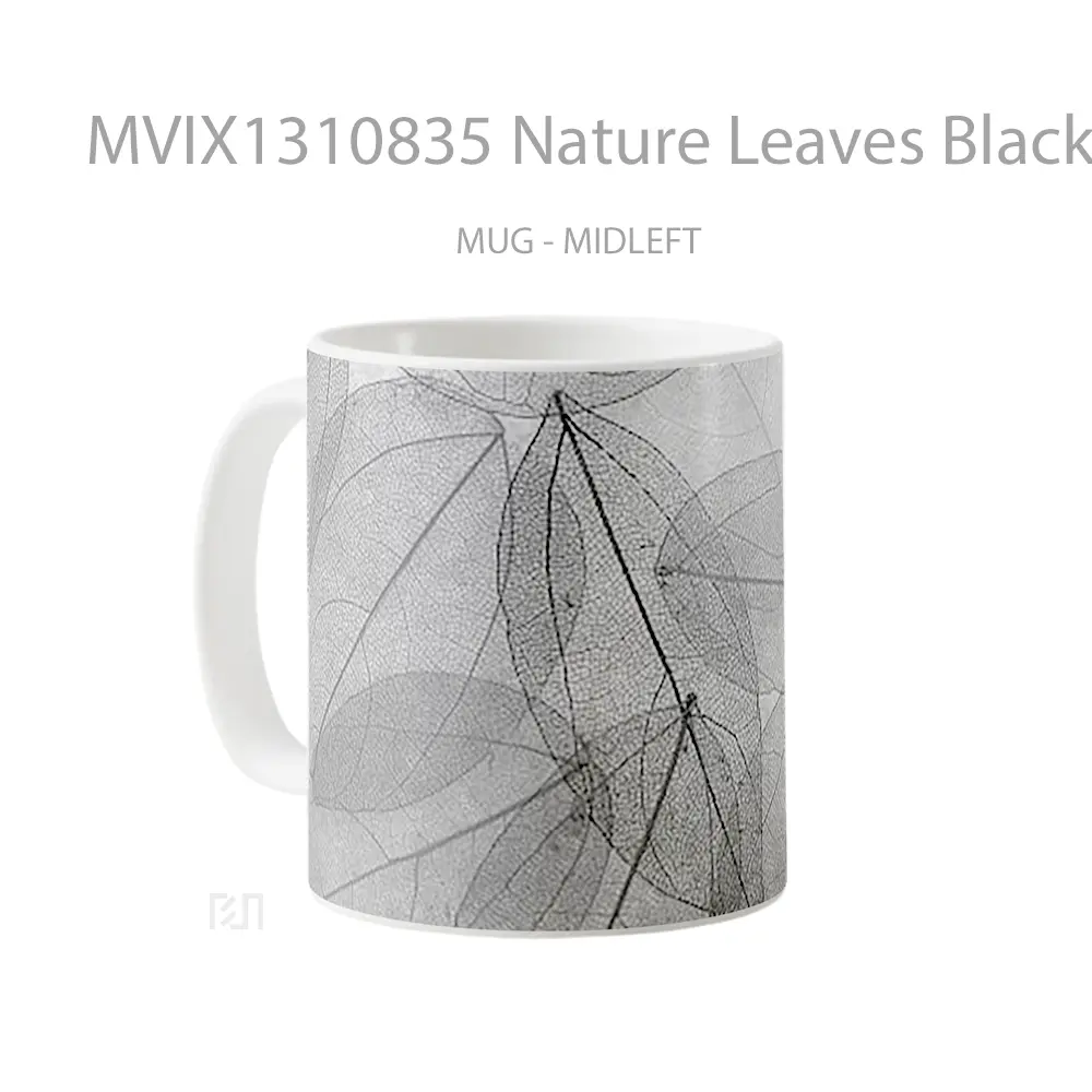 Mug Nature Leaves Black And White Gelas Pemandangan Alam - All-side / Desain