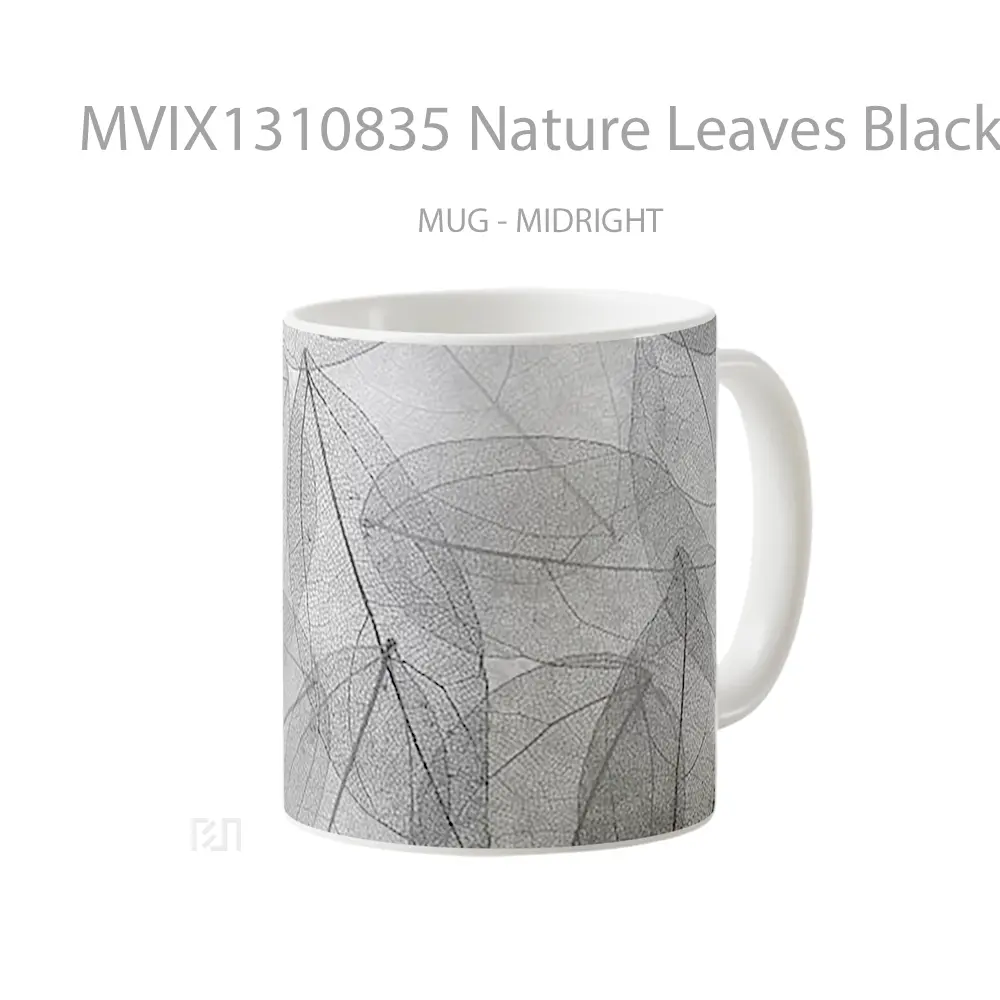 Mug Nature Leaves Black And White Gelas Pemandangan Alam - All-side / Desain