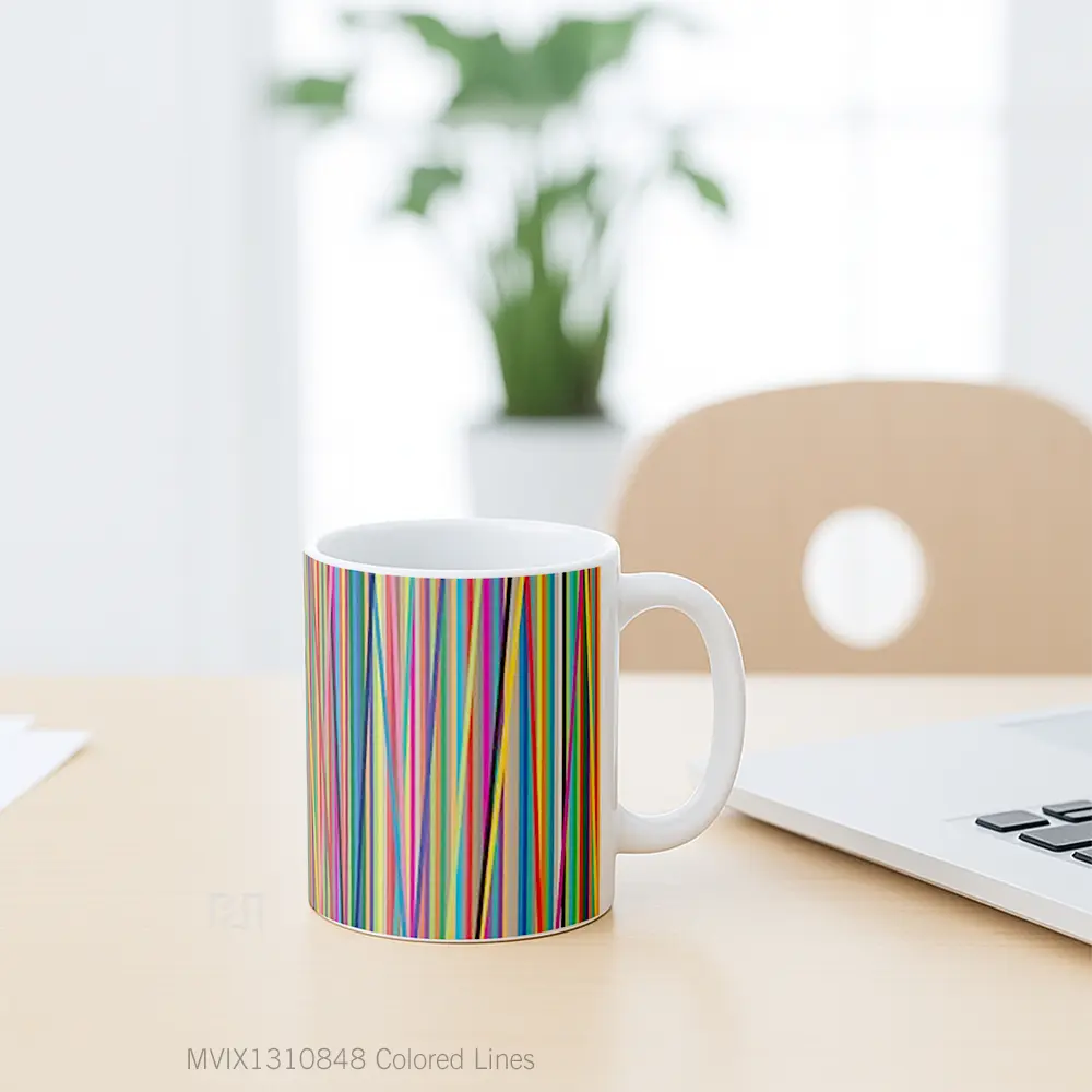 Mug Colored Lines Gelas Keramik Unik - All-side / Desain